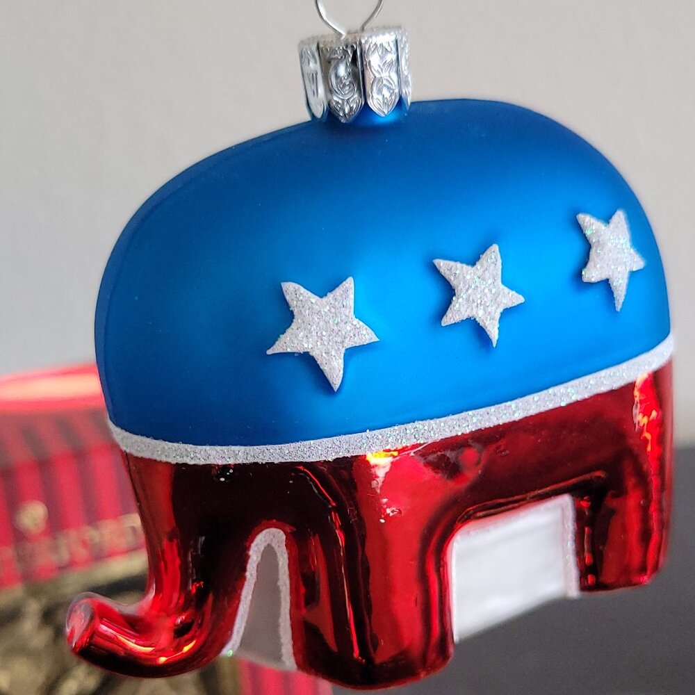 Waterford Republican Elephant Ornament NIB Holiday Heirlooms Blown Glass